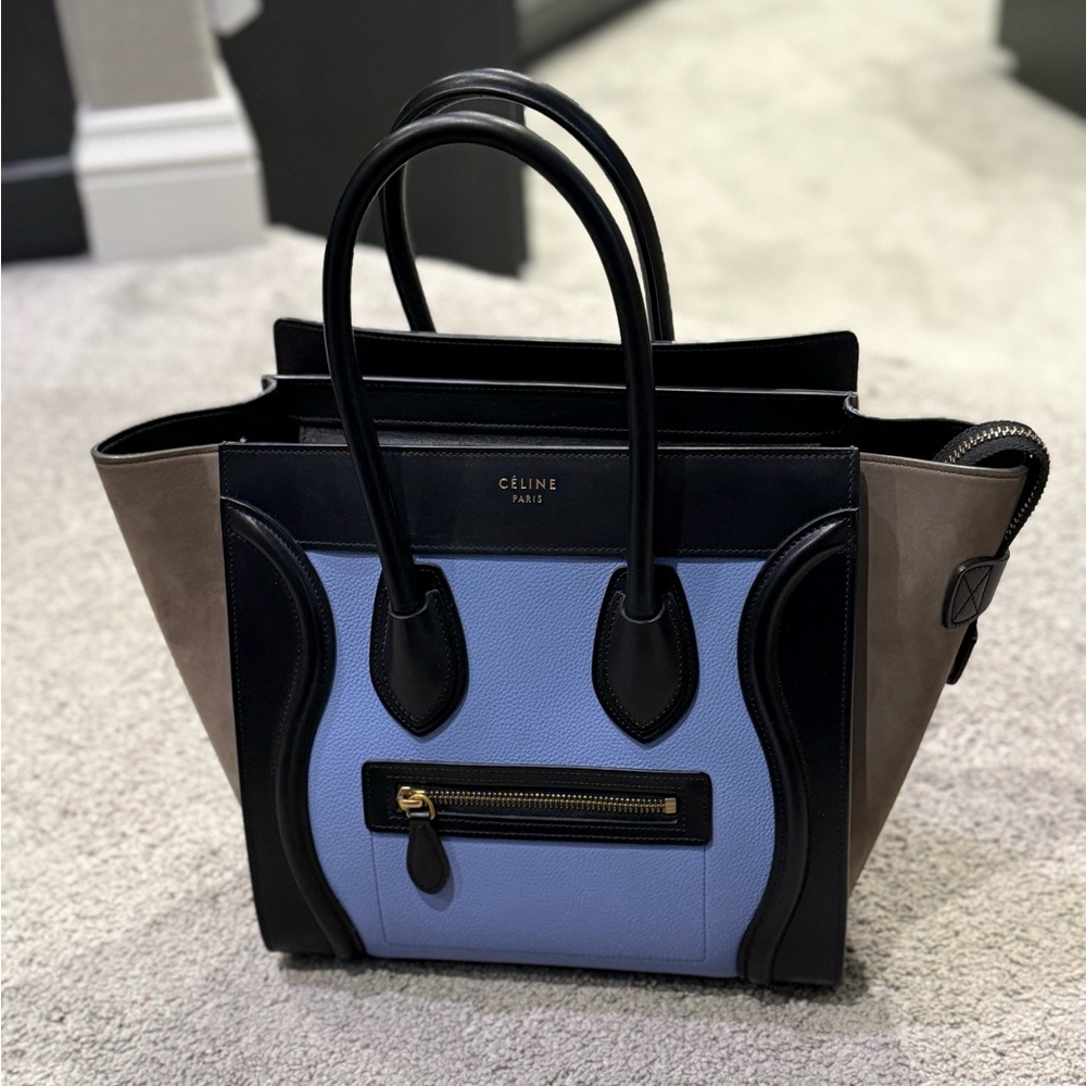 Celine Women's limited edition Blue, Grey and Black Leather and Suede Bag